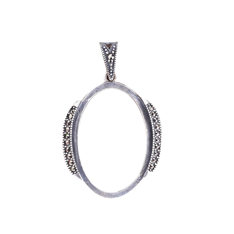 

Art Deco 925 Sterling Silver Semi mount Pendant for Women 20x30mm Oval Cabochon Fine Jewelry Setting Vintage Antique Thai Silver