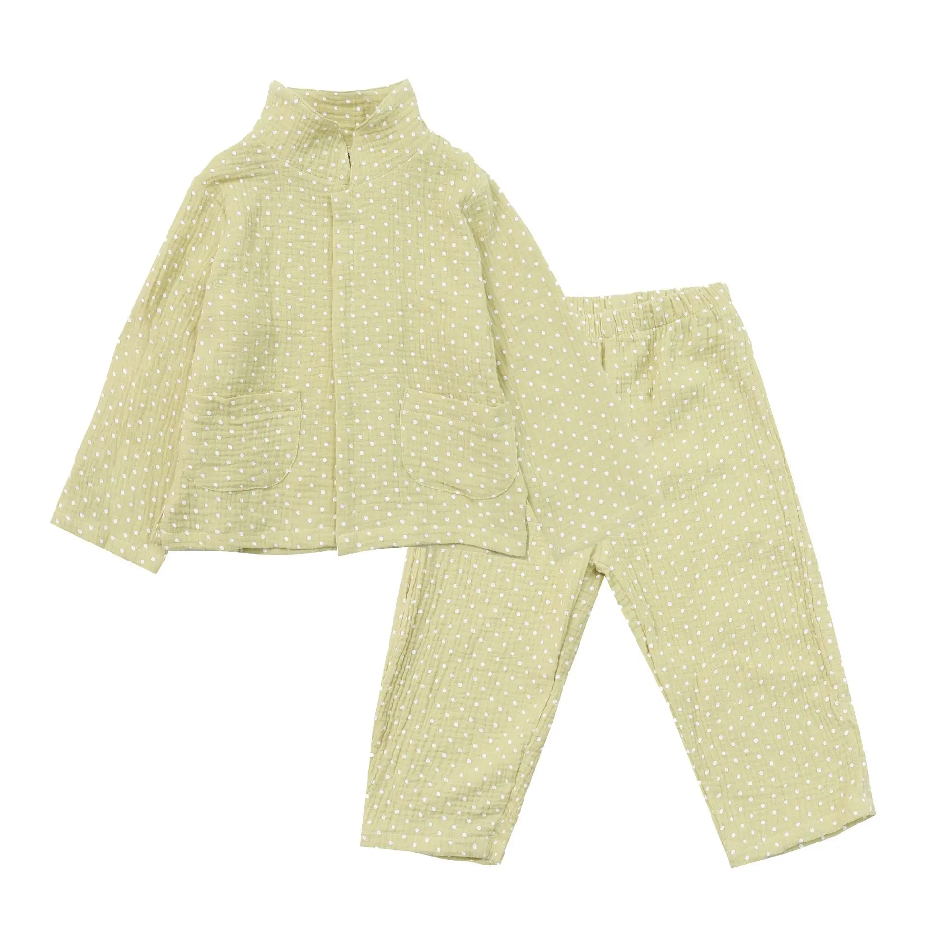 

Children's Korean Pajamas Baby Spring And Autumn Cotton Gauze Wave Dot Boys' Long Sleeve Suit Girls' Home Clothes