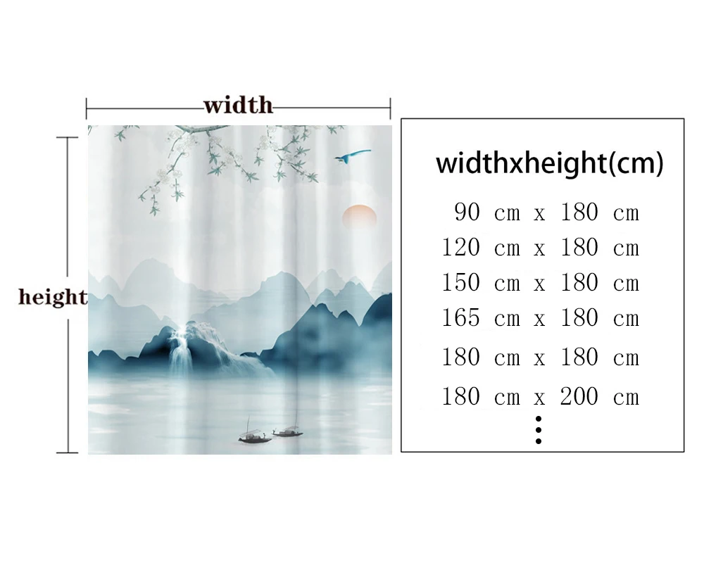 Занавеска для душа в китайском ландшафтном стиле водонепроницаемая моющаяся
