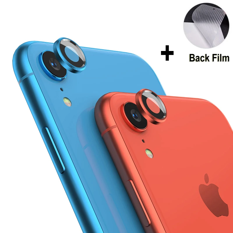 

6D Camera Lens Tempered Glass for iPhone XR Metal Protection Ring Case + Back Screen Protector Film Black Red Blue Silver Gold