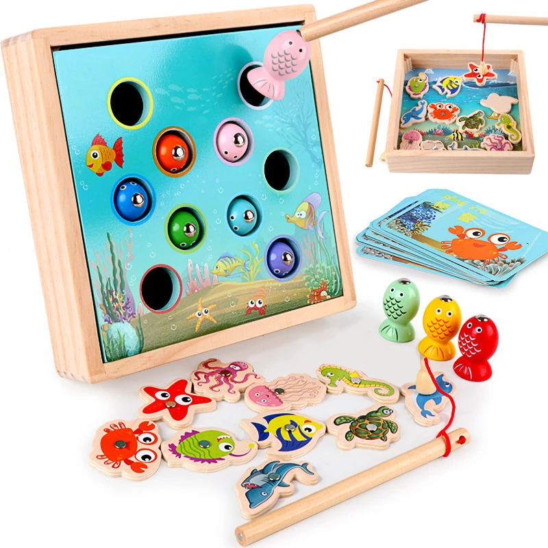 

Montessori Children Wooden Toys Magnetic Games Fishing Toy Game Kids 3D Fish Baby Kids Educational Toys Outdoor Funny Boys Girl