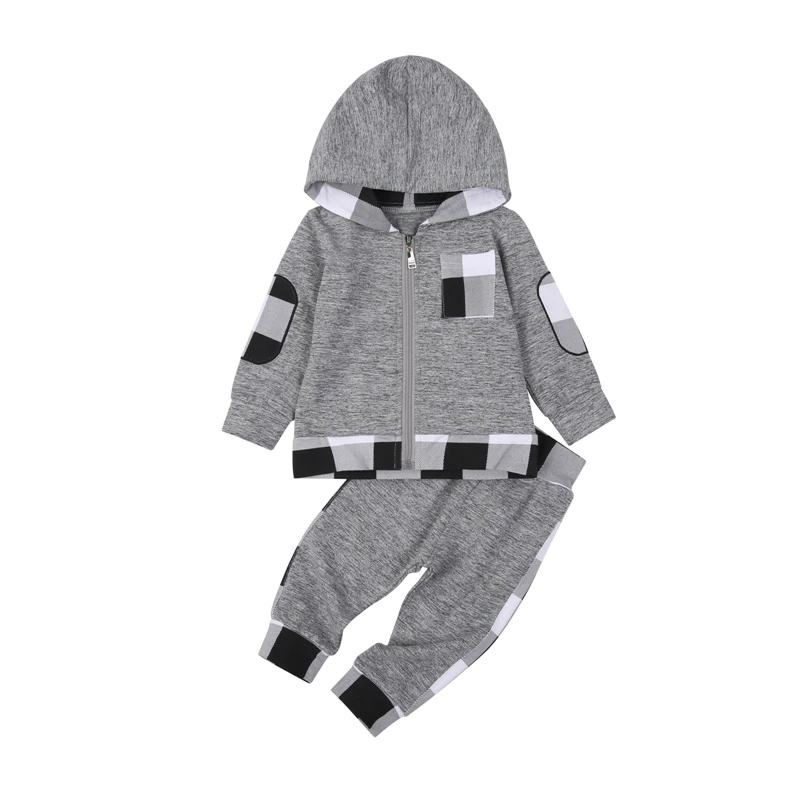 

BY Toddler Baby Clothes Clothing Christmas Long Sleeve Plaid Patchwork Zip Up Hoodie and Pants 2Pcs Outfits Set Xmas Clothes