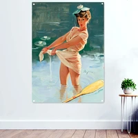 attractive sexy female poster wall art tapestry vintage pin up girl decorative banner hanging paintings flag mural home decor b2
