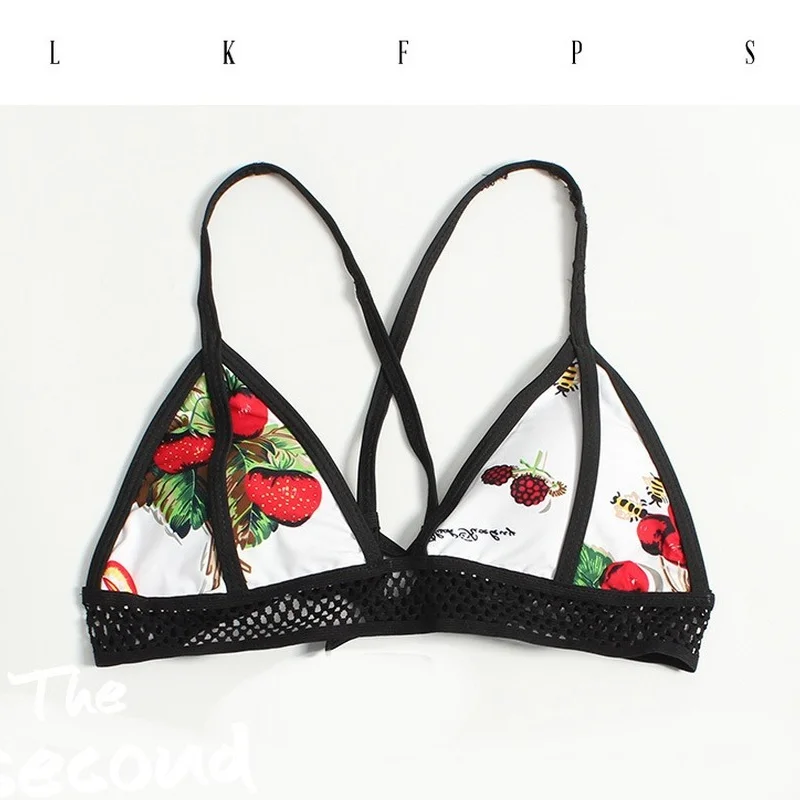 

2021 New Bikini Swimsuit Women Strap Mesh Split Swimwear 2 Piece Set Wire Free Print Polyester