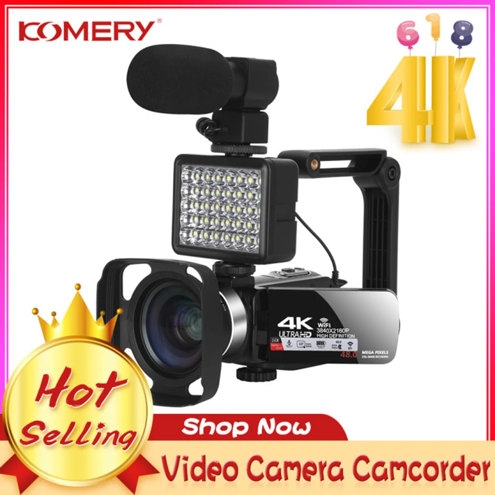 

KOMERY Video Camera Digital Camcorder Recorder Ultra HD 4K 48MP 3.0 Inch 270 Degree Rotation Vlogging Camera for Webcam