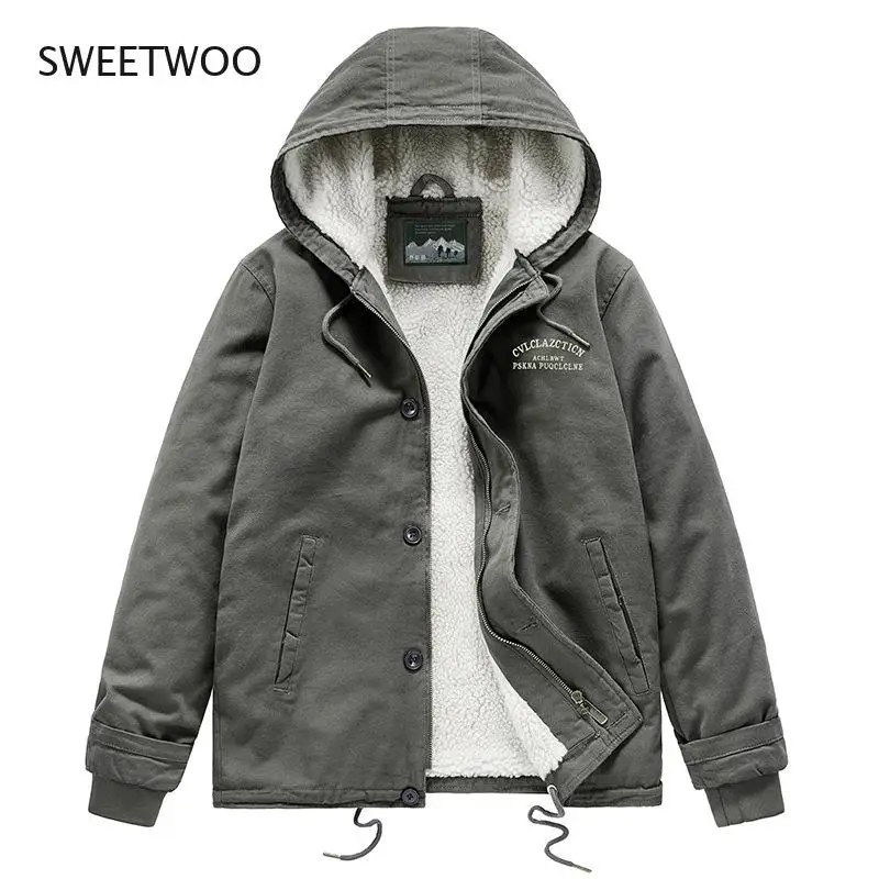 Mens Winter Jacket Coat Cotton Padded Hooded Long Sleeve Men Parka Coat Thicken Warm Casual Outerwear Fleece Overcoat