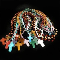 yumten crystal cross necklace natural stone pendant catholic rosary women sweater chain jewelry gift woven station accessories