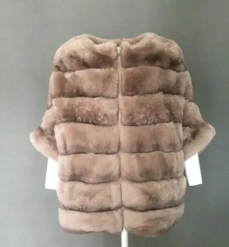 Шуба из натурального меха кролика Рекс зимняя куртка в полоску на молнии с