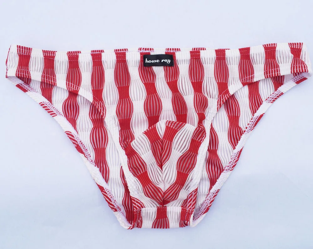 Мужские трусы брифы в полоску Howe Ray черные прозрачные слипы сетку сексуальное