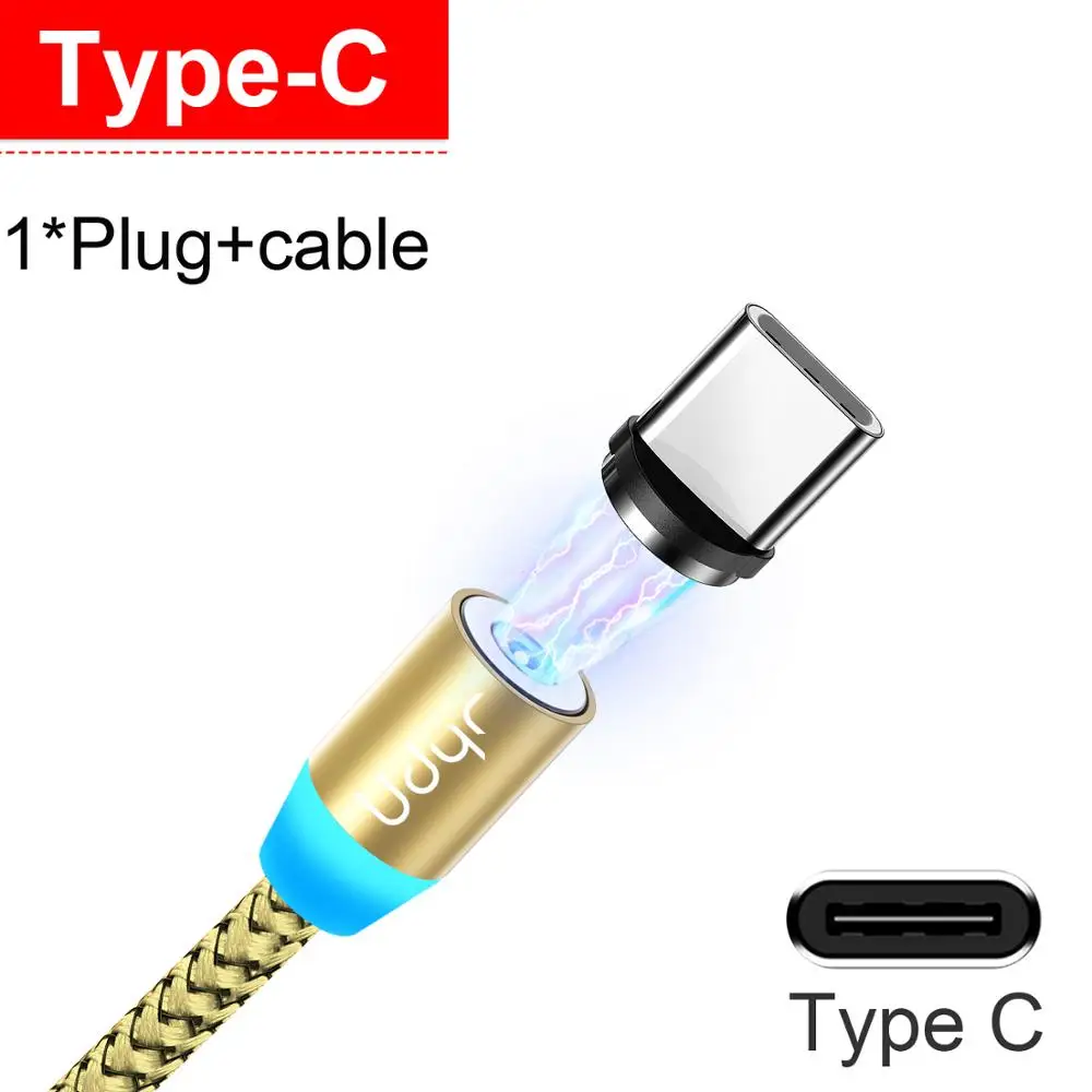 Udyr Магнитный Micro usb type C кабель для iphone samsung Android 2 м Быстрая зарядка магнит Зарядное устройство USB кабель провод для мобильного телефона шнур - Цвет: Gold For Type C