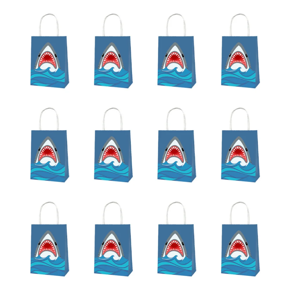 

12pcs Shark Pattern Paper Handbags Hawaiian Themed Party Gift Bags Candy Bags