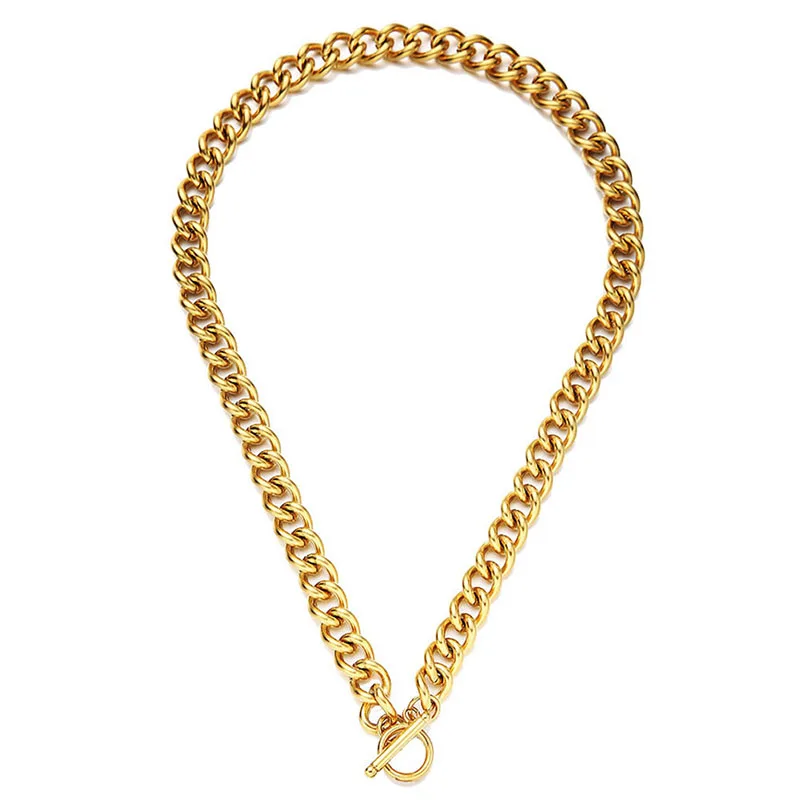 

Stainless Steel Necklace Rope Chain OT Buckle for Women Men Short Chain Clavicle Chain Hip-Hop Street Dance Jewelry