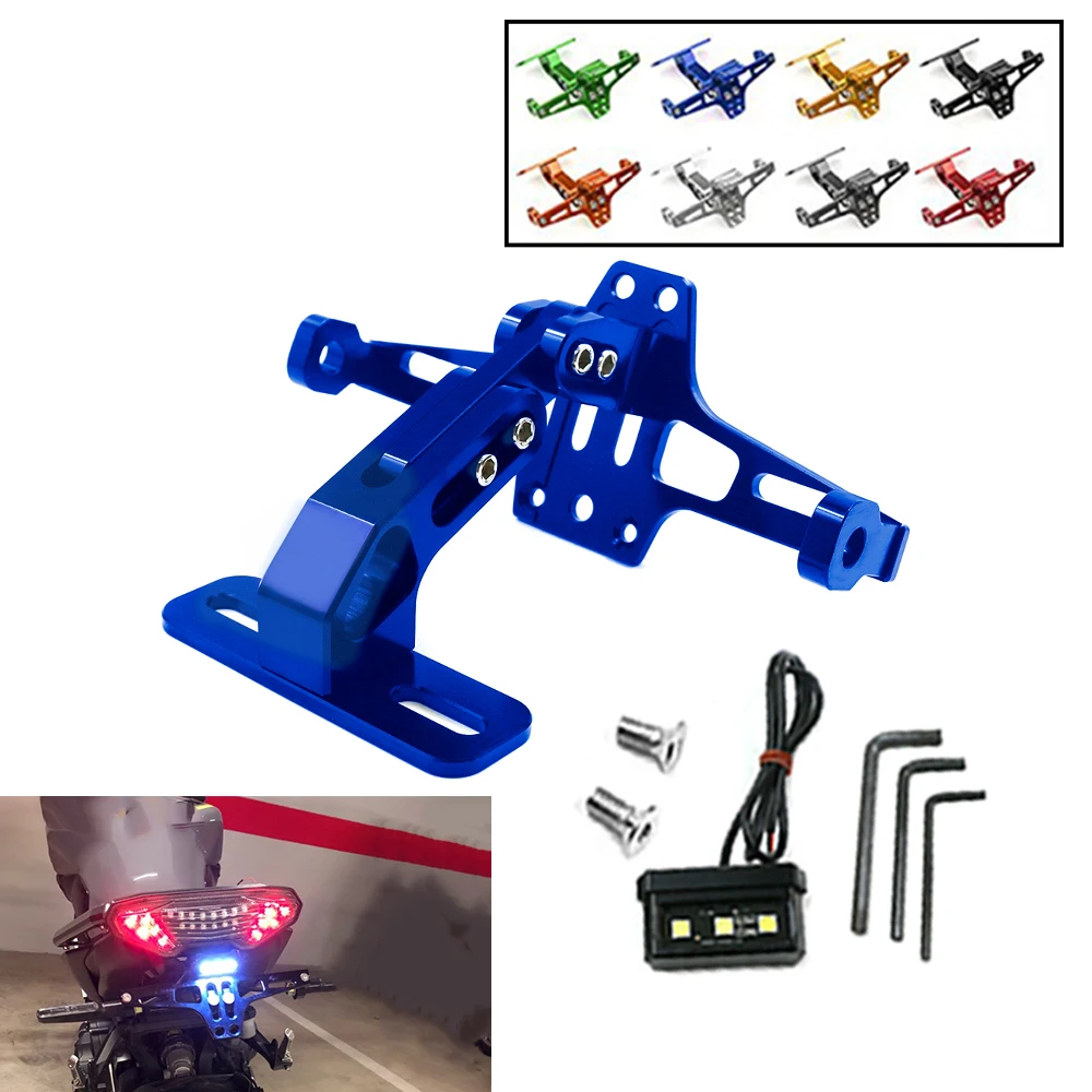 

Universal Adjustable CNC License Plate Holder Bracket LED Light For Yamaha YZF R1 R6 R3 R125 FZ1 FZ6 FZ8 MT07 MT09 XJ6 TMAX MT10