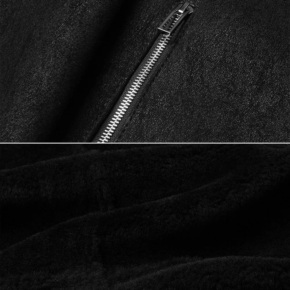 

Real Sheepskin Formal Fur Jacket Natural Sheep Shearling Clothing Men Leather Genuine Outwear Black Real Fur Coat