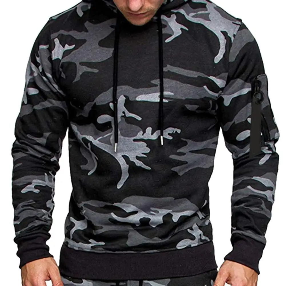 

Men Casual Long Sleeve Camouflage Print Drawstring Hooded Sweatshirt Hoodie