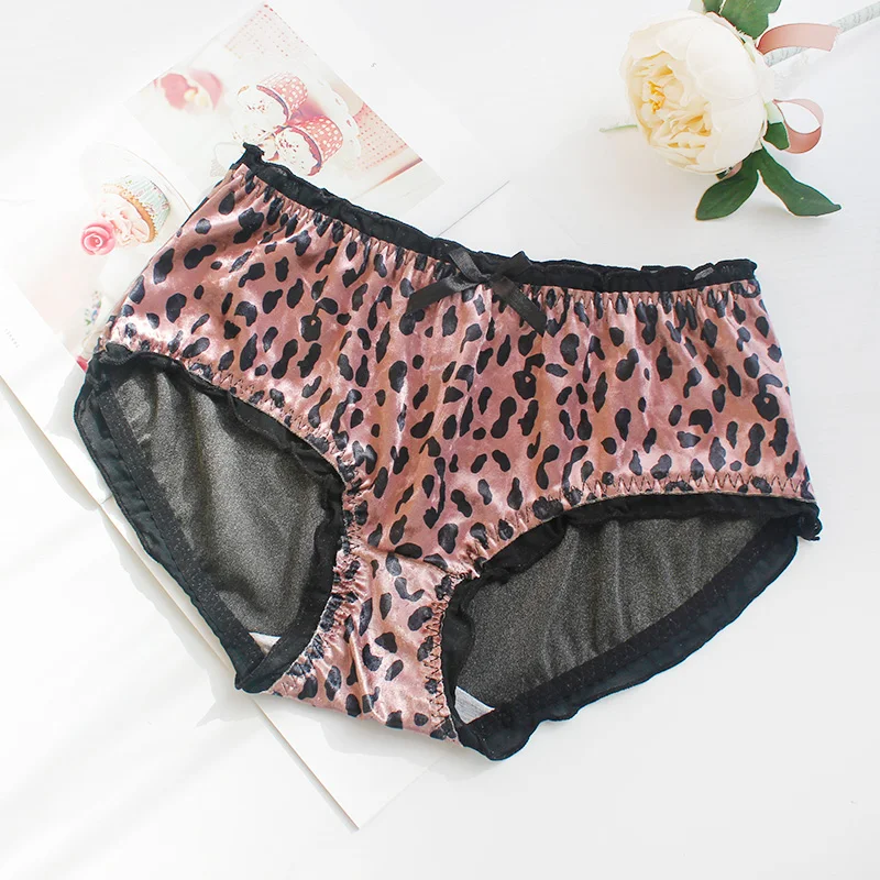 Brown Leopard Зимние женские трусики, нижнее белье большого размера, женские сексуальные норковые золотые бархатные трусики в горошек с бантом и рюшами, женские трусы, трусы больших размеров 3xl 4xl - Цвет: Brown Leopard