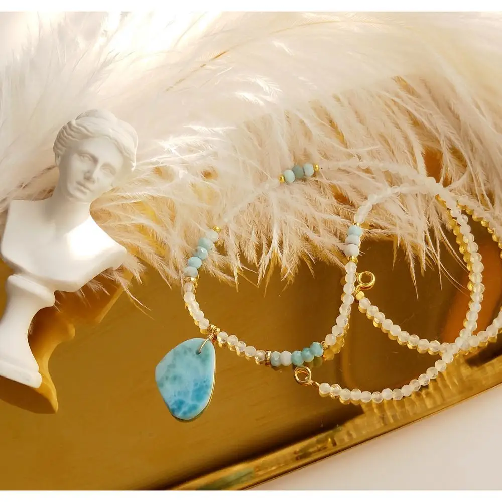 Подвеска Lii Ji из натурального лунного камня шармы Larimar стерлингового серебра 925