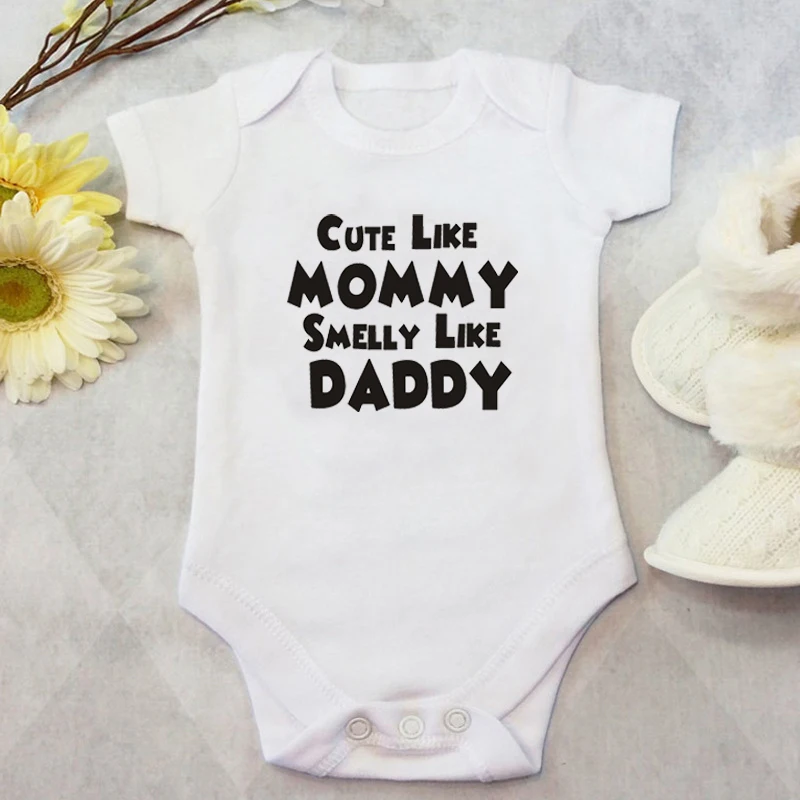 

Cute Like Mommy Smelly Like Daddy Print Summer Baby Clothing Cotton Short-sleeved Romper Baby Newborn Jumpsuit Baby Clothing