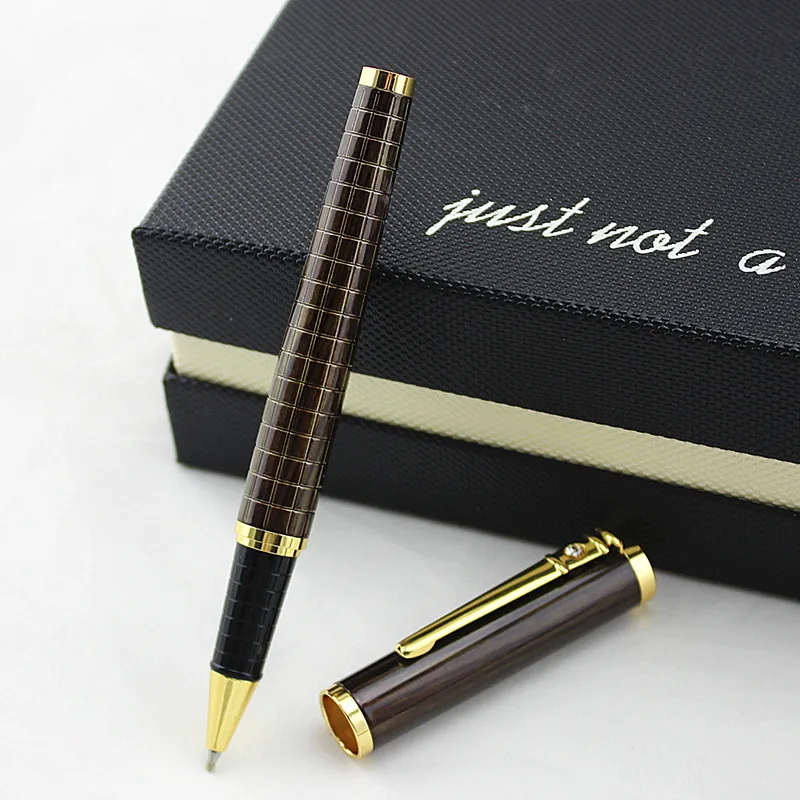 

Creative Luxury Gold Roller ball Pen with Diamond Clip lattice Metal Ballpoint Pen for Student School Supplies