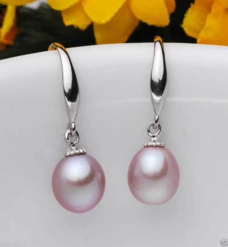 

6-7mm Genuine Natural Purple Akoya Cultured Pearl Earrings -Bride jewelry