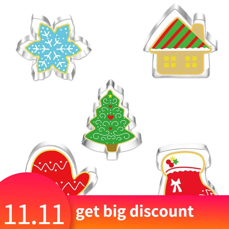

5Pcs/Set Christmas Cookie Cutter Steel Candy Biscuit Mold Diy Cooking Tools Party Gourmet Cutters Baking Metal Molds
