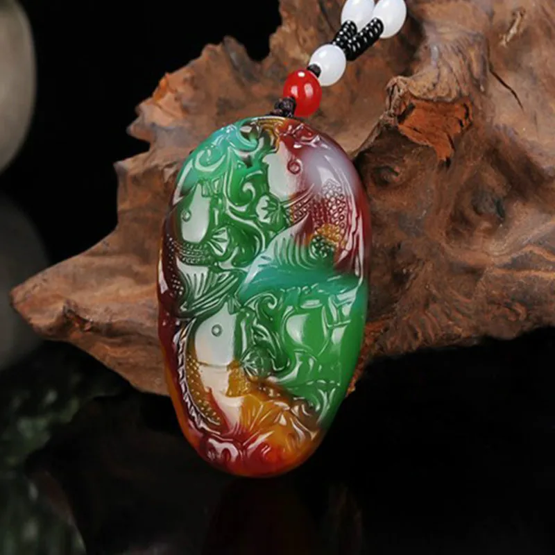 Ожерелье с подвеской в виде трех Карпов из натурального нефрита|Подвески| |