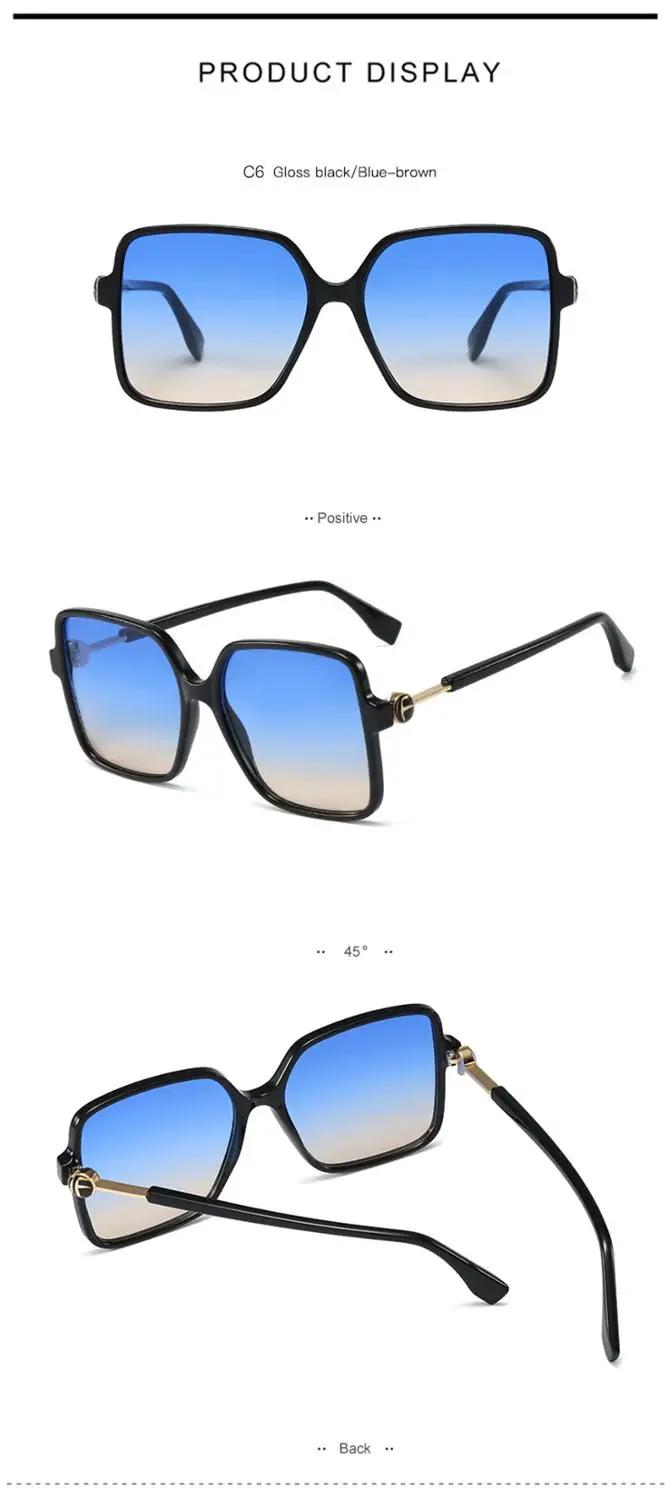 

95261 Fashion New Trend Big Frame Sunglasses PC Lens Metal Temples Ladies Glasses UV400 Sunglasses