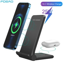 25W Fast Wireless Charger 2 in 1 Qi Charging Dock Station For iPhone 12 11 XS MAX XR X 8 AirPods Pro Samsung S21 S20 Xiaomi mi