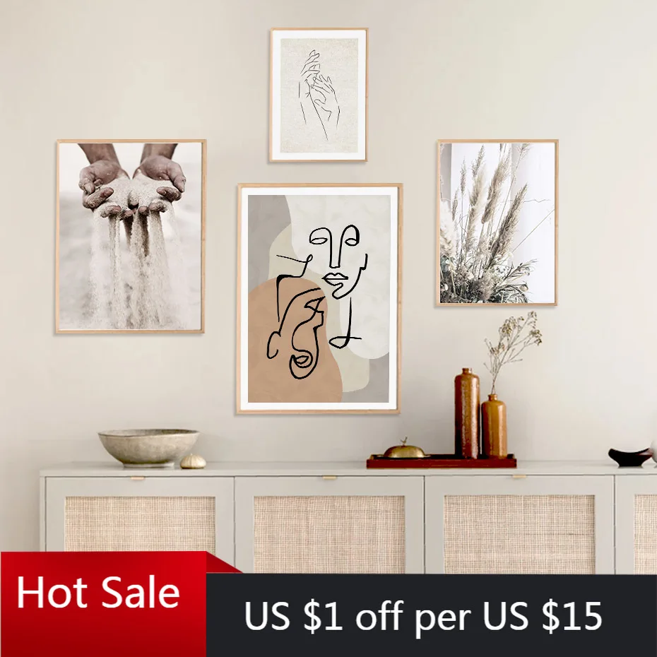 Модная бежевая эскиз фигуры в стиле бохо Абстрактная Картина на холсте настенное