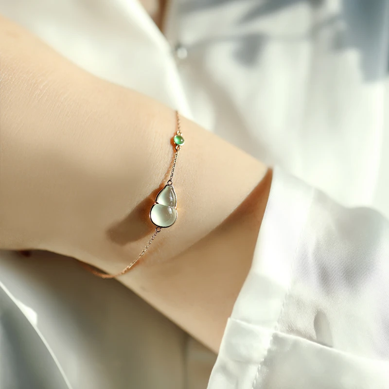 

[Ice Gourd] Tefal Jewelry Natural A- Level Jade 18K Gold High Ice Glass Type Female White Ice Bracelet Live Broadcast
