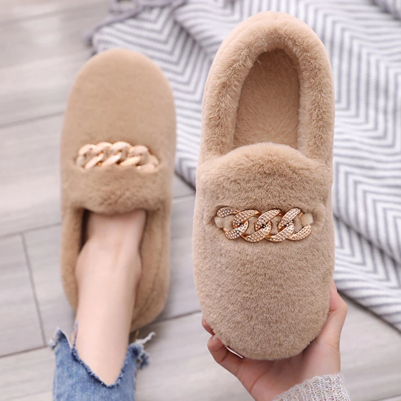 

2022 Winter Ladies Slippers Plush Keep Warm Women Indoor Thick-Soled Non-Slip Bag-Heel Cotton Slippers Soft-Soled Peas Shoes