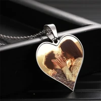 personalized stainless steel necklaces custom name and photo heart pendant necklacemen women jewelry birthday gift drop shipping