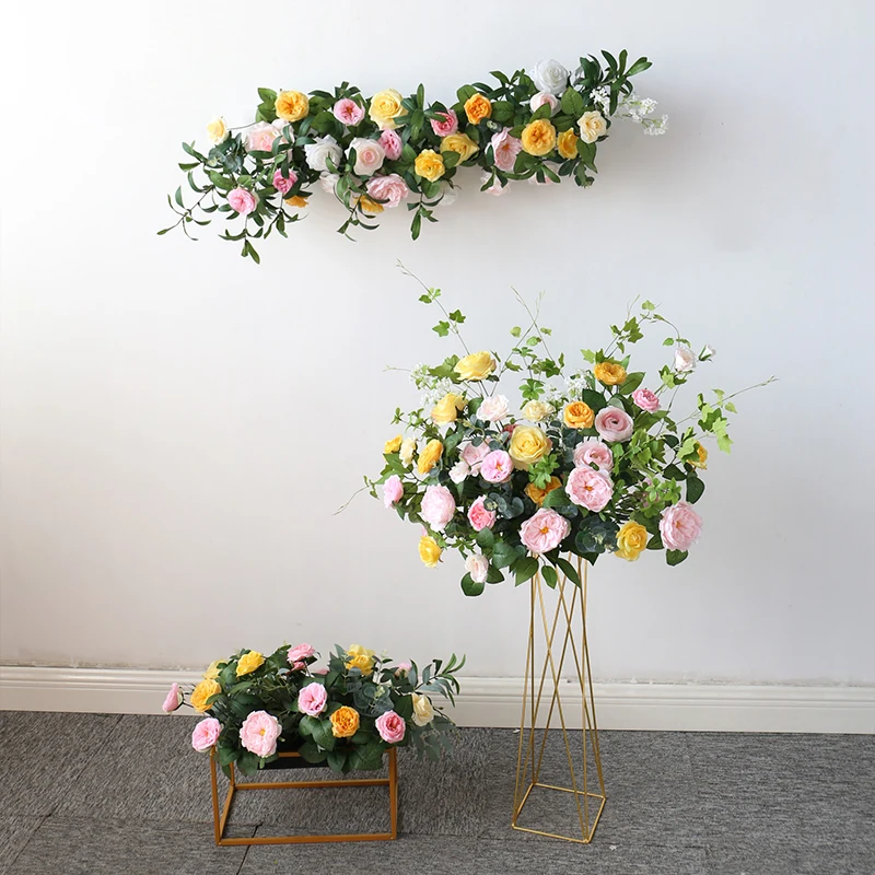 

Wedding Arch Decor Sunflower Arrangement Leaves Flower Row Centerpiece Stand Party Supplies Wedding Home Shop Window Decoration