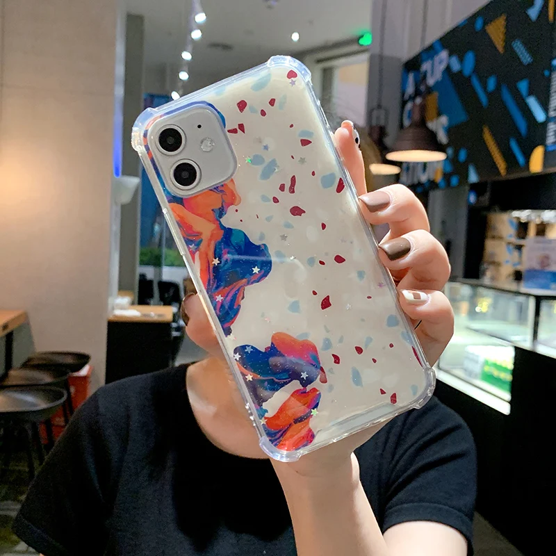 

Painted Fashion Shockproof Phone Case For iphone 12 11 Mini Pro Max Straight Side Square For Apple XS X TPU+Pc Deluxe Back Cover