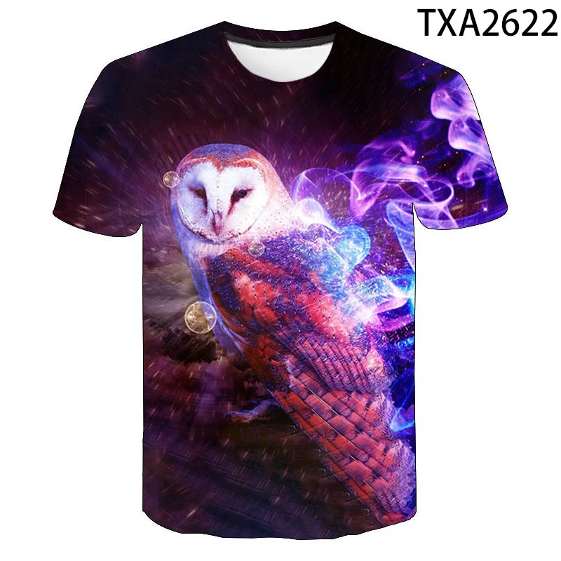 

Футболка с коротким рукавом для мужчин и женщин, модная уличная одежда с 3D рисунком совы для мальчиков и девочек, топы