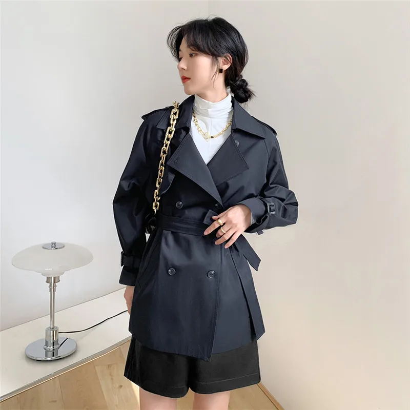 

2020 Autumn And Winter New Simple Net Red Double Breasted Solid Color Straight Long Sleeved Short Windbreaker Jacket Female C217