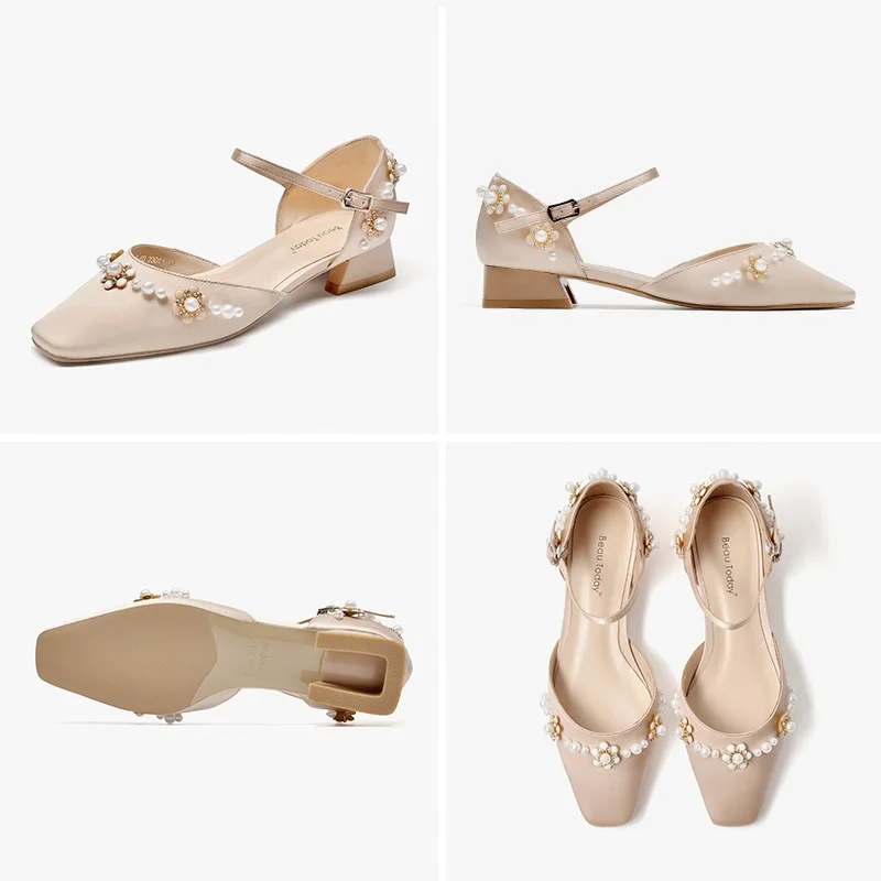 Босоножки BeauToday женские с жемчугом элегантная Летняя обувь ручной работы