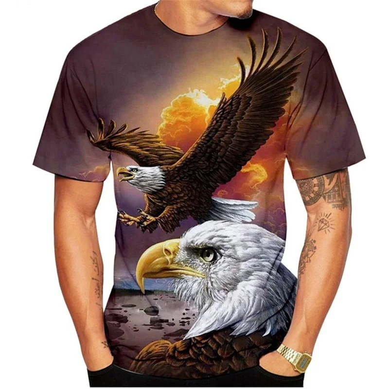 

3D Eagle Print T-Shirts Men's Short Sleeve O-Neck Shirt Fun Animal Print Street Wear Casual Loose Cool Top Summer 2021