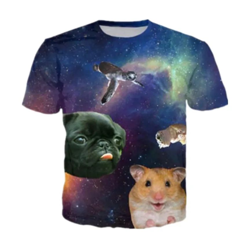 Летняя новая футболка с короткими рукавами и цифровой печатью звездного кота