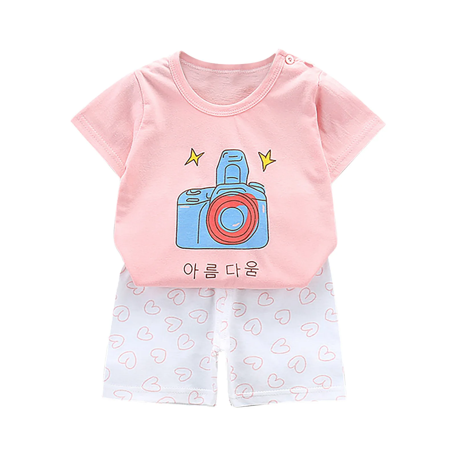 

Infant Baby Girls Letter Print Short Sleeve+T-shirt Shorts+Solid Outfits Set