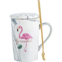 ceramics coffee cup gray phnom penh marbling flamingo handle mug drinking spoon cover household kitchen supplies drinkware