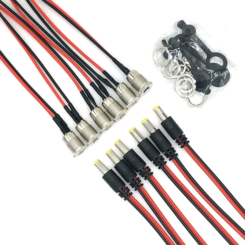 

6 Pcs DC Power Socket Female Socket Cord Length 15cm 5.5X2.1 mm Male Plug with Waterproof Cover for Audio and Video Call