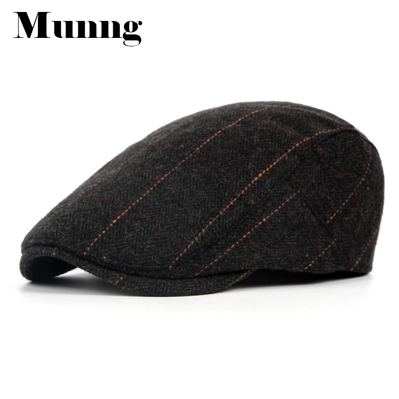 

Munng Wool Blend Beret Cap Men Gentlemen Painter Newsboy Beret Autumn Winter Warm Flat Cabbie Cap Ivy Hat Adjustable