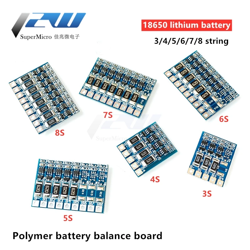 BMS 3S 4S 6S 7S 8S 18650 Защитная плата зарядного устройства для литиевой батареи балансир