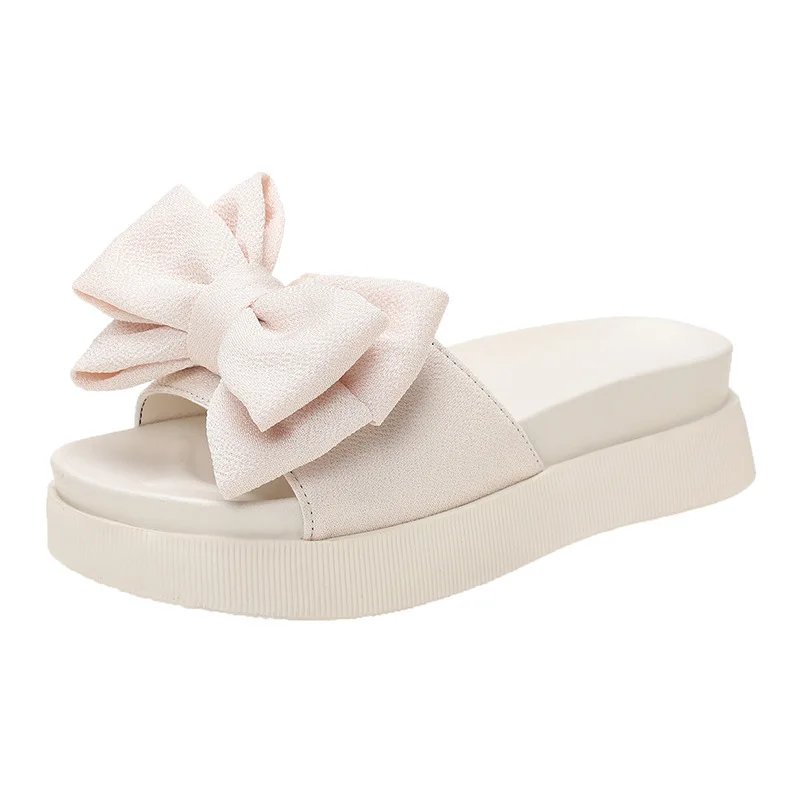 

Women Sandals Platform Bow Summer 2021 Women Thick Bottom Slip On Shoe Wedge With Open Toe Ladies Summer Shoes