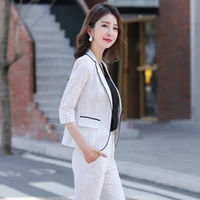 fall women autumn fashion stripe blazer notched office lady one button womens short coat jacket women black suit