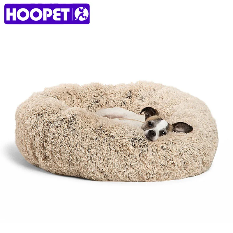 HOOPET длинная плюшевая кровать для домашних животных, круглая собачья Конура, зимний теплый спальный мешок, подушка для щенка, коврик, корзина, кровать, домик для собак