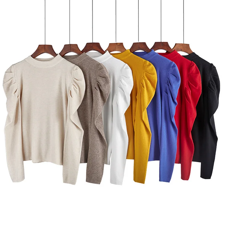 Весенний пуловер с рукавами-фонариками в Корейском стиле вязаный свитер для