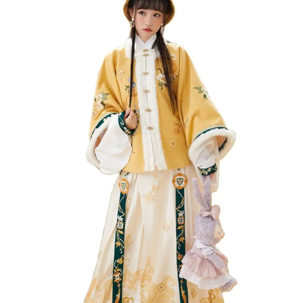 

Hanfu Begonia Dew Embroidered Square Collar Half Sleeve Stand Collar Shirt Jacket Skirt Embroidery Women Tang Chinese Style