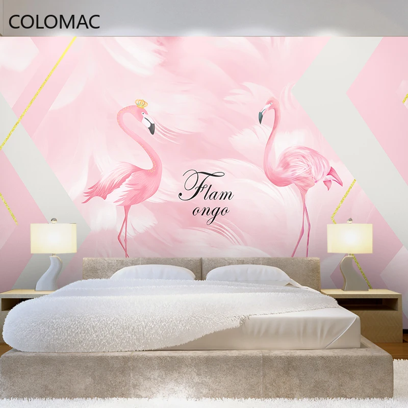 

Colomac Custom Nordic Flamingo Pink Wallpaper Nail Shop Living Room Background Decorative Mural Girl Bedroom Decor Dropshipping